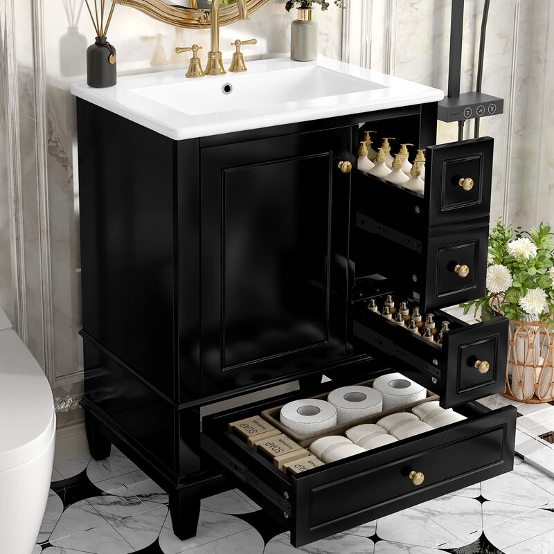 Merax Compact Freestanding Bathroom Vanity with Integrated Ceramic Sink