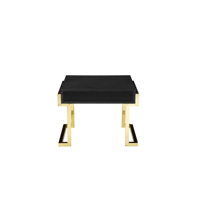 90210 Furniture Julia Side Table In Black Ash Veneer And Gold