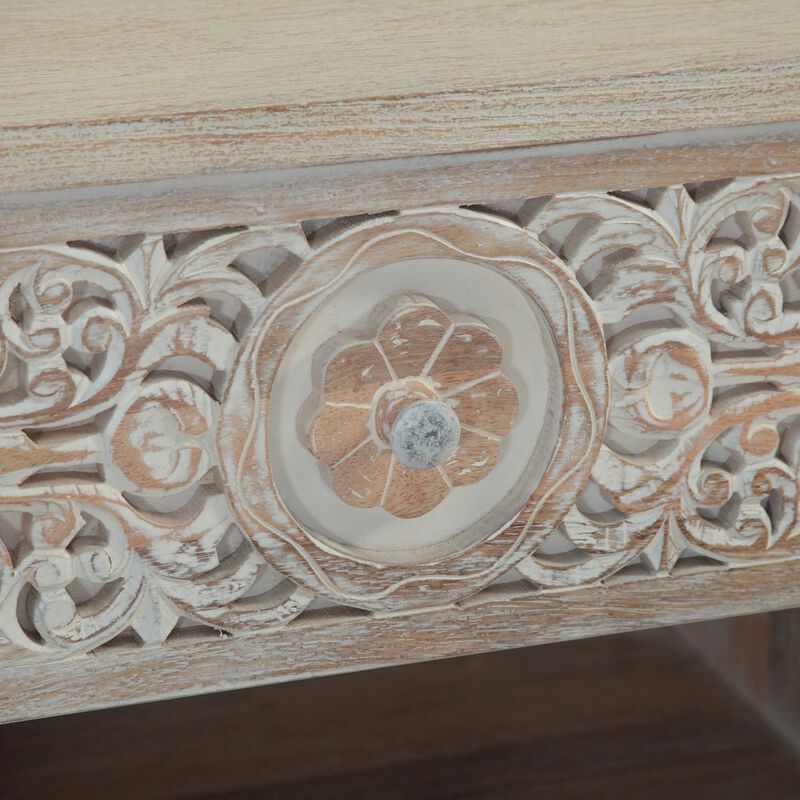 World Interiors Haveli 26" Plinth Base Nightstand in Carved Heirloom White image number 6