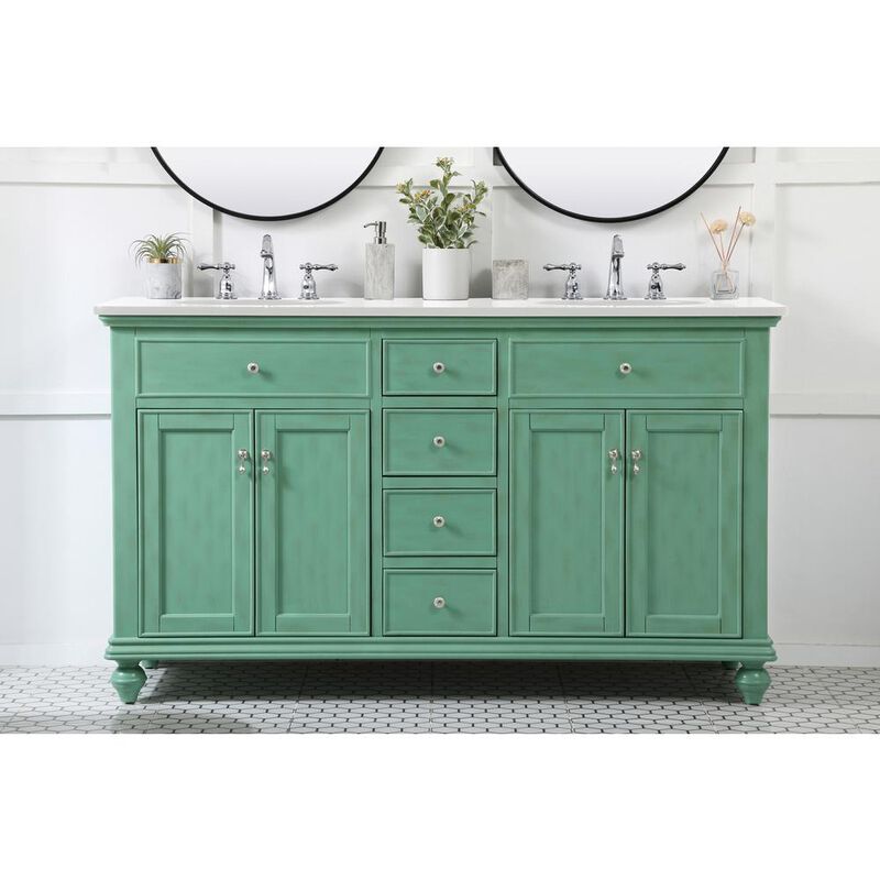 Elegant Kitchen and Bath 60 inch double Bathroom vanity in vintage mint