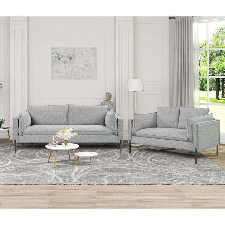 2 Piece Sofa Sets Modern Linen Fabric Upholstered Loveseat and 3 Seat Couch Set Furniture for Different Spaces, Living Room