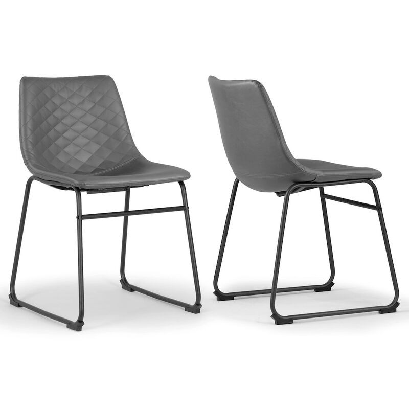 Glamour Home Set of 2 Ave Iron Frame Gray Faux Leather Dining Chair with Stitching