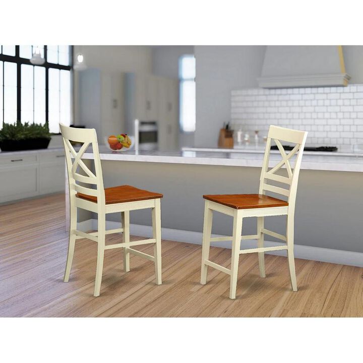 East West Furniture Quincy  Counter  Height  Stools  With  X-Back  in  Buttermilk  and  Cherry  Finish,  Set  of  2