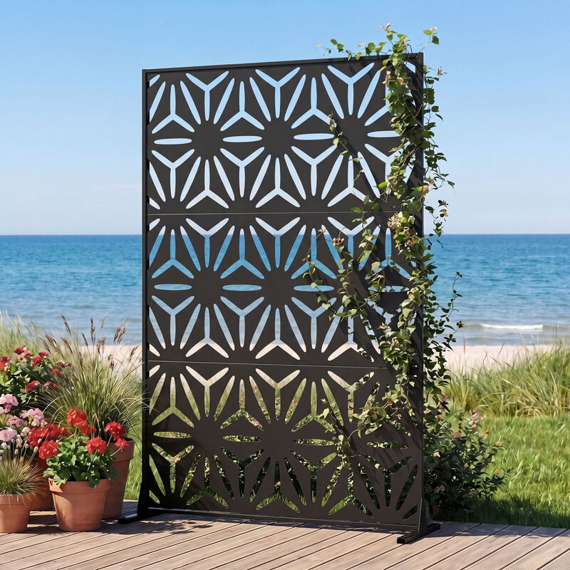 Portable Freestanding Fence Panel with Stand and Expansion Bolts for Outdoor Yard Use-Black image number 6