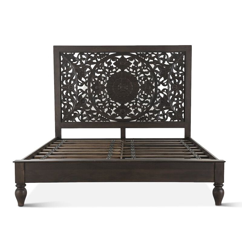 World Interiors Haveli Vintage Brown Mango Wood King Bed