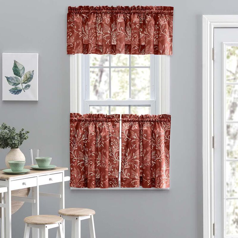 Ellis Curtain Lexington Leaf Pattern on Colored Ground Curtain Tiers