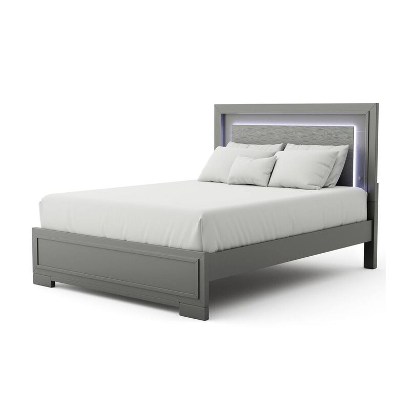 Queen Bedroom Set, Dark Gray, Metallic Gray Wood, 3 Piece Set with 2 Nightstands image number 2