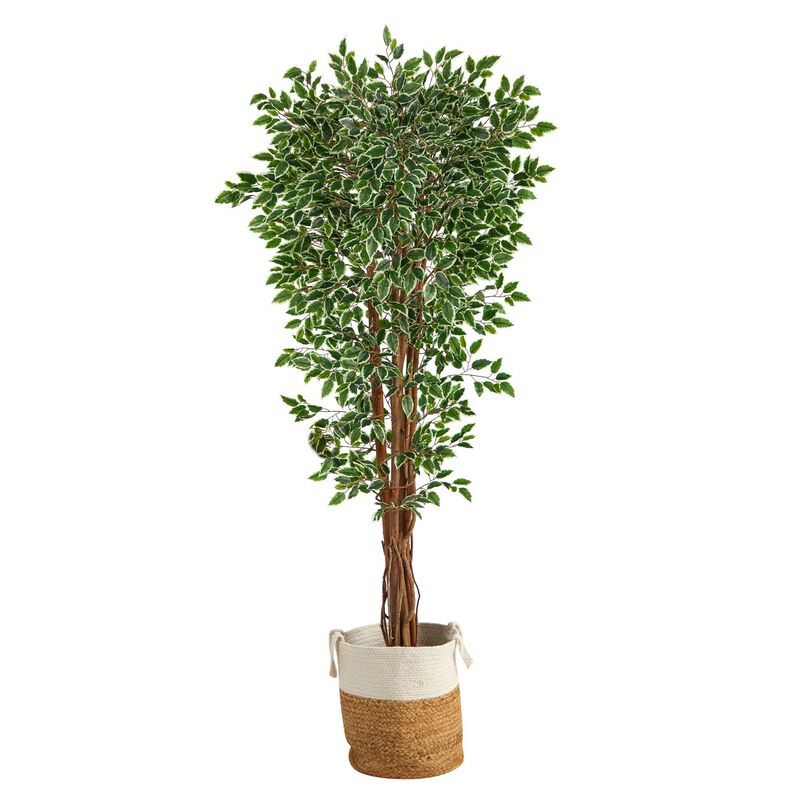 Nearly Natural 70-in Variegated Ficus Tree in Jute Planter UV(Indoor/Outdoor)