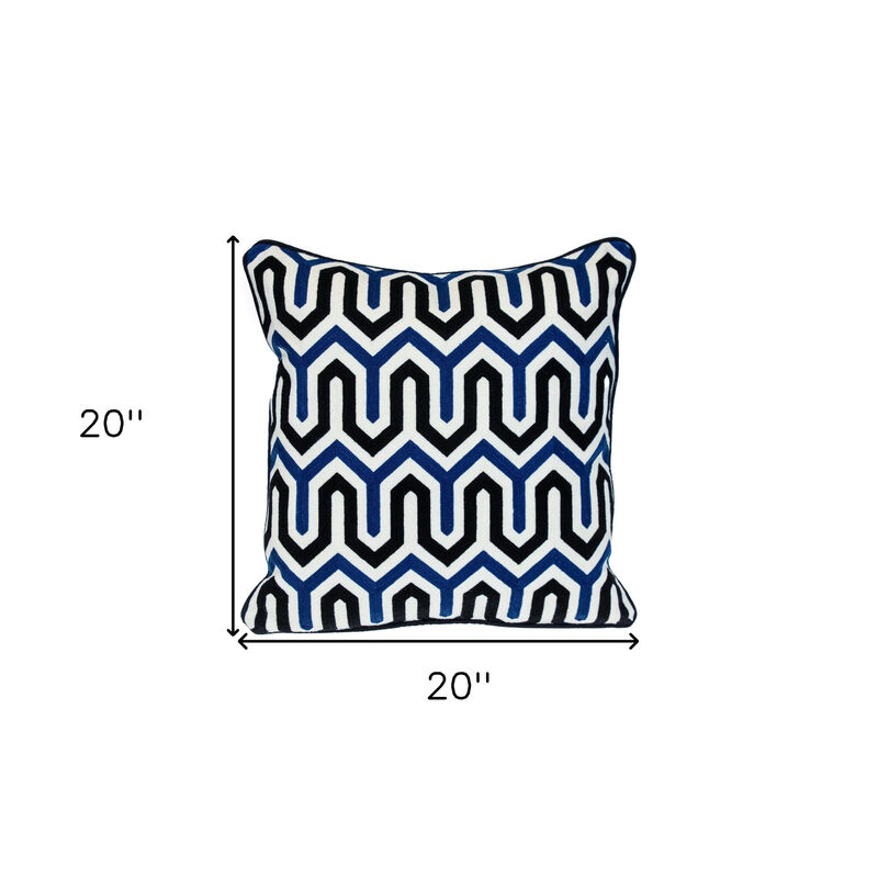 HomeRoots 20" X 20" Blue and White Geometric Cotton Zippered Pillow image number 5