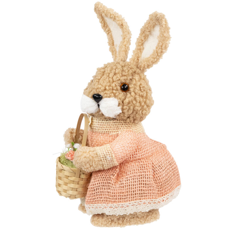 Plush Girl Easter Rabbit Figurine with Basket - 10"