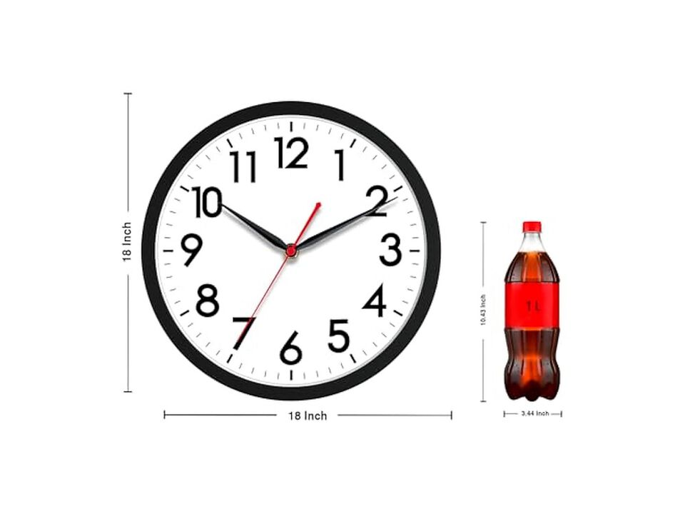 Classic Black Wall Clock 18 Inch Silent Non Ticking Battery Operated
