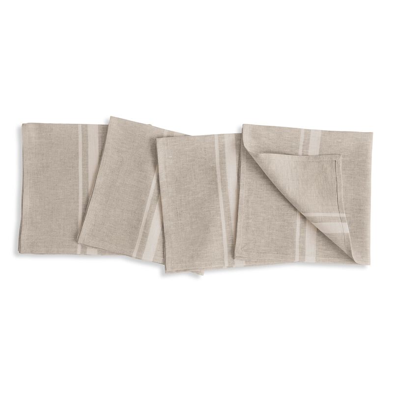 Solino Home French Stripe 100% Linen Dinner Napkins &ndash; Set of 4, 20 x 20 in, Machine Washable, Holiday and Everyday Dining