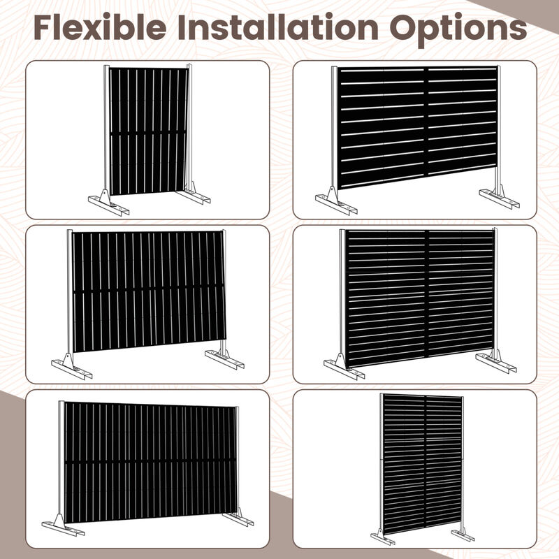 Outdoor Privacy Decorative Divider Screen Panel with Stand and Expansion Bolts for Garden Patio-Black image number 4