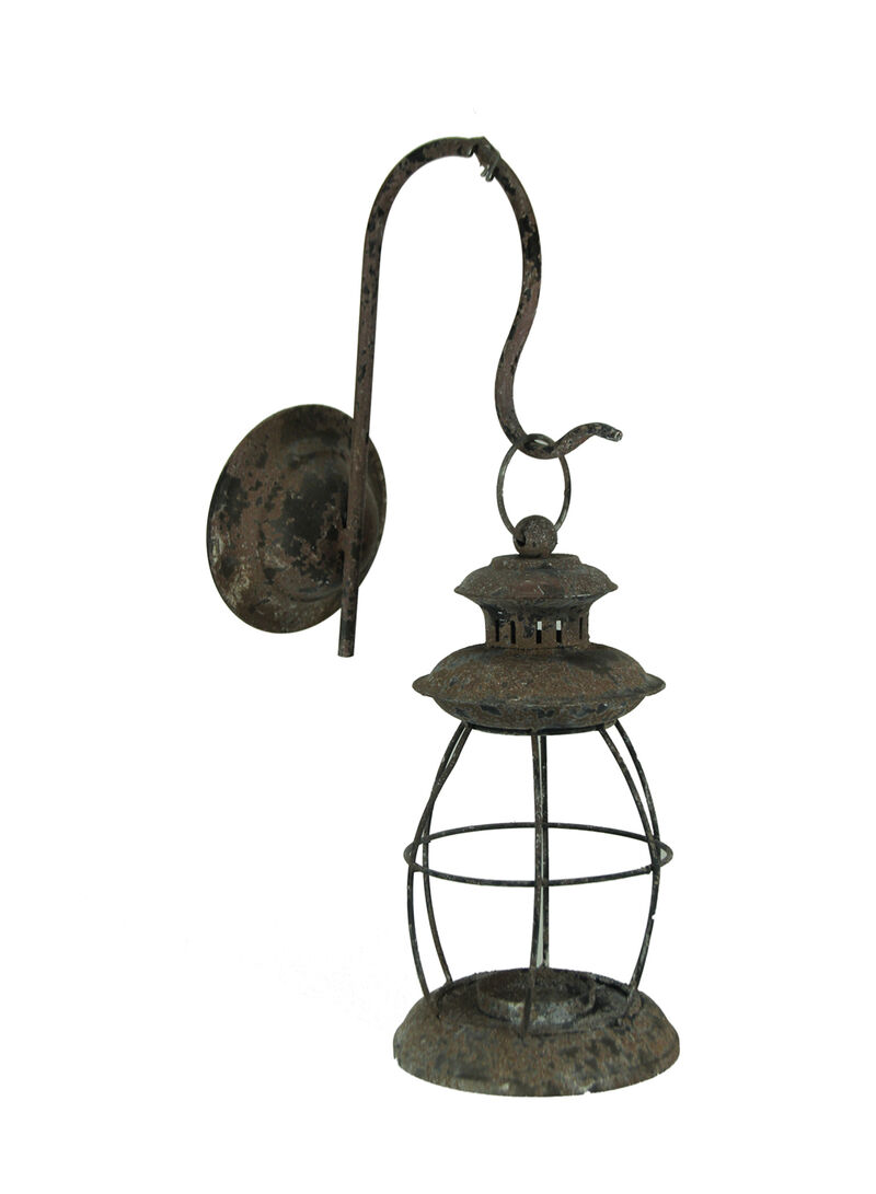 Distressed Metal Vintage Lantern Wall Mounted Candle Sconce image number 0