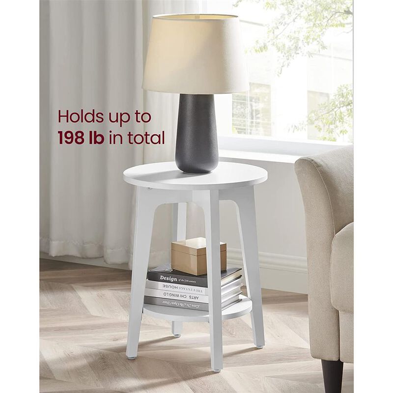 Minimalist Round End Table – Small Table with Lower Shelf for Sofa Side or Bedside Storage Needs