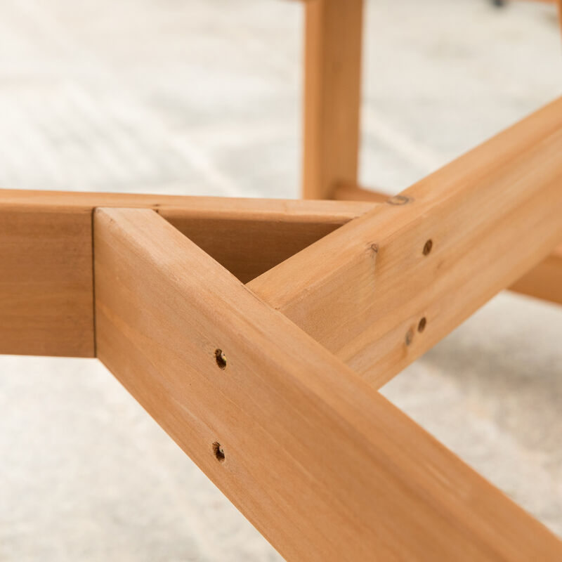 Wooden Outdoor Round Picnic Table with Bench for Patio, 6- Person with Umbrella Hole - Stained