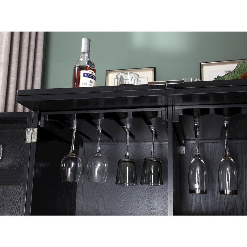 Proman Products California Fold-A-Way Bar Wood Veneer in Black with Bar Top Extendable and Cabinet Movable