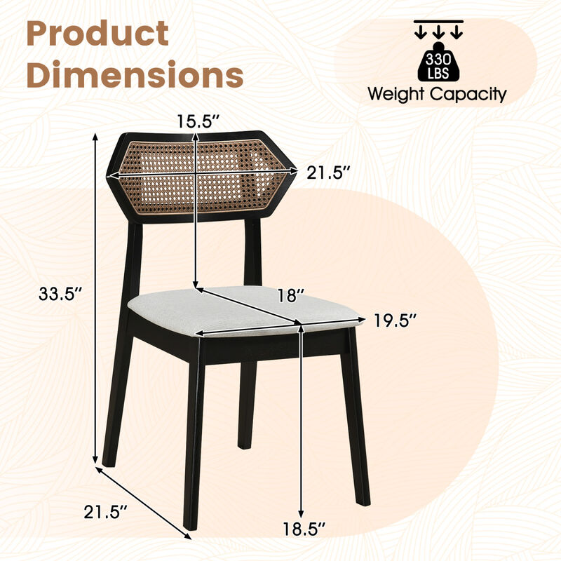 Set of 4 Dining Chairs with Rattan Back for Dining Room and Kitchen image number 2