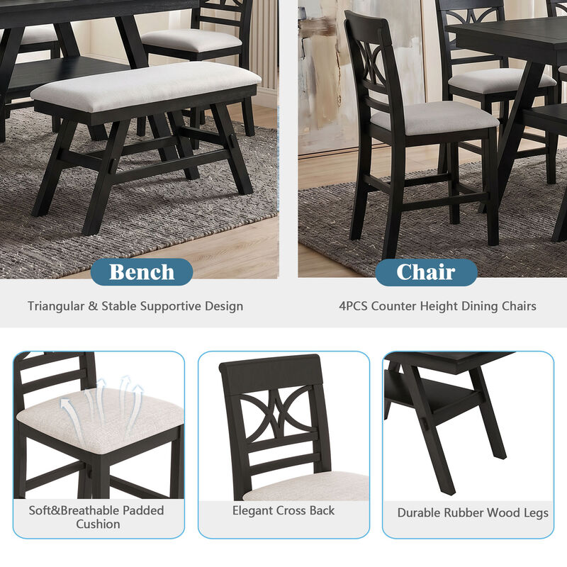 6-Piece Wood Counter Height Dining Table Set image number 4