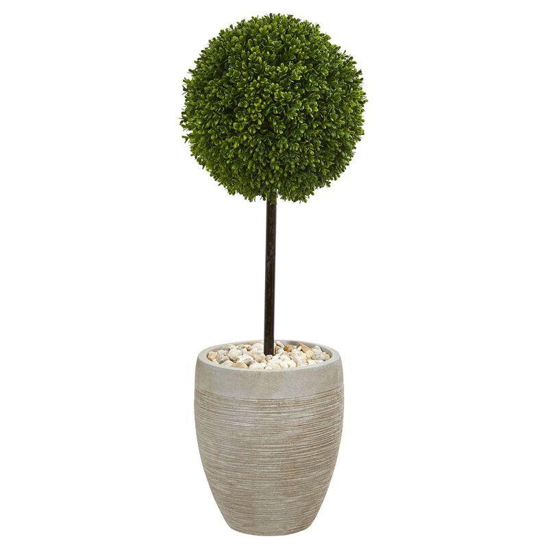 Hivvago 3 Feet Boxwood Ball Topiary Artificial Tree in Oval Planter UV Resistant (Indoor/Outdoor)