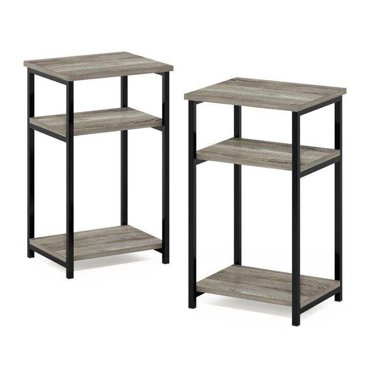 Furinno Just 3-Tier Industrial Metal Frame End Table with Storage Shelves, 2-Pack, French Oak