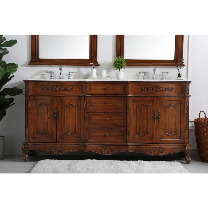 Elegant Kitchen and Bath 72 inch Double Bathroom vanity in Teak with ivory white engineered marble image number 1