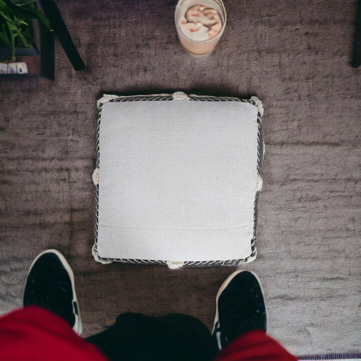 Hivvago 18 Inch Black Cotton Geometric Pouf Ottoman