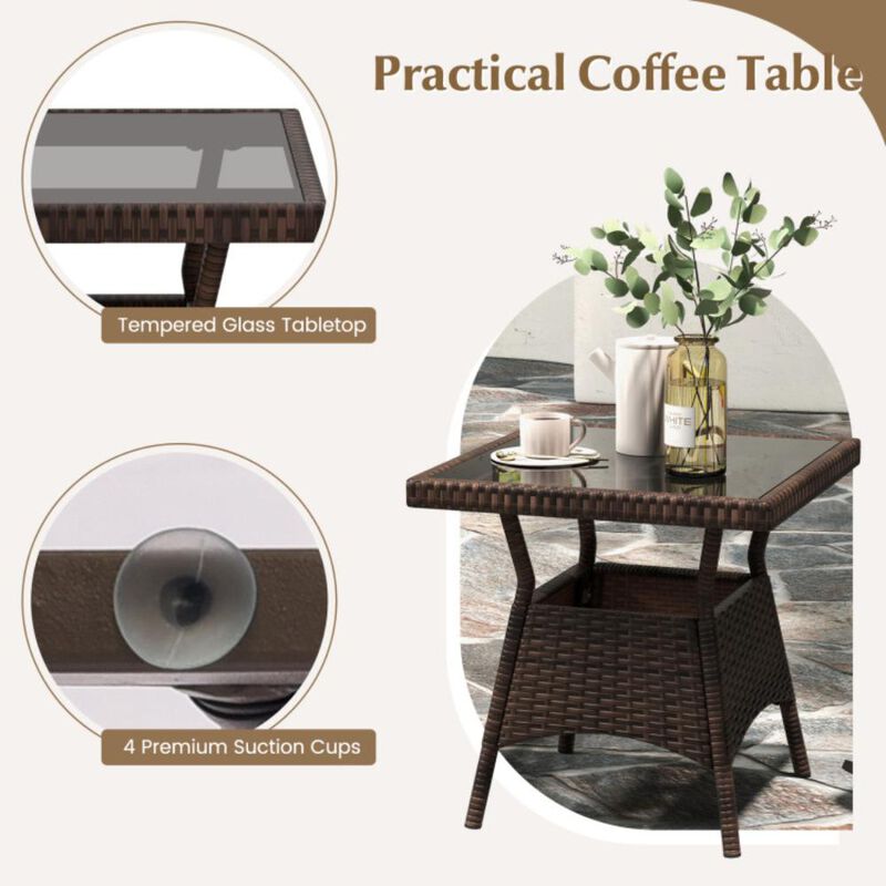 3 Piece Outdoor Rocking Set with Tempered Glass Coffee Table for Backyard Poolside image number 5