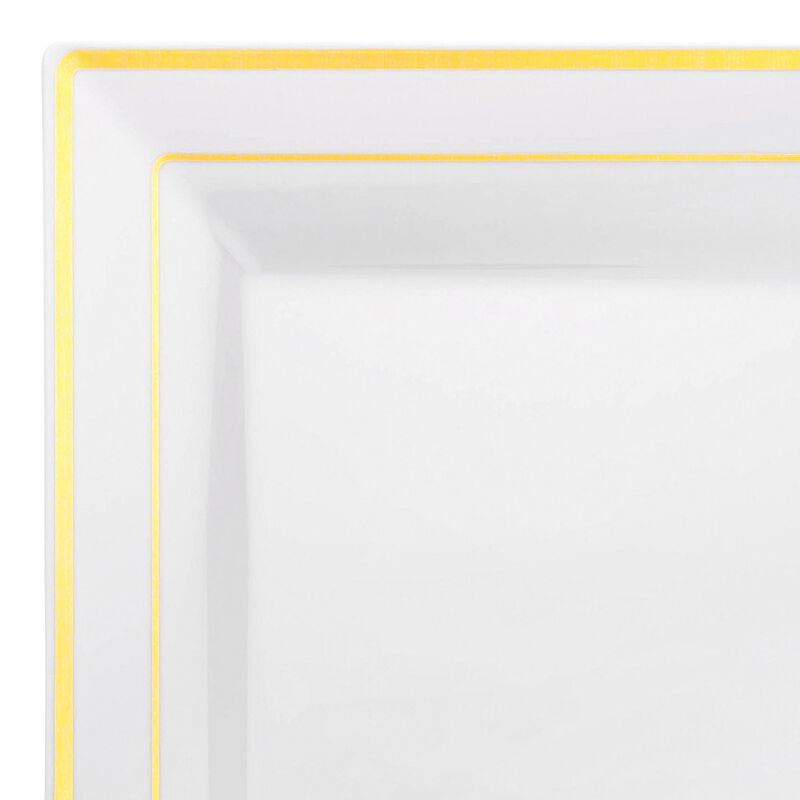 9.5" White with Gold Square Edge Rim Plastic Dinner Plates (120 Plates) image number 8
