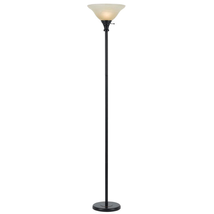 HomeRoots 71" Bronze Torchiere Floor Lamp With Beige Frosted Glass Dome Shade