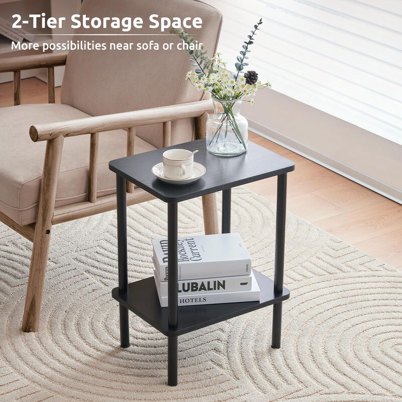 Apicizon 2 Tier End Table Set of 2, Boho Side Table with Storage Shelf, Nightstand Bedside Table for Small Spaces, Bedroom, Livi