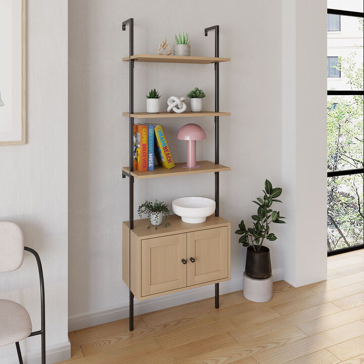 Industrial 4-Shelf Wood Wall-Mounted Open Ladder Bookcase