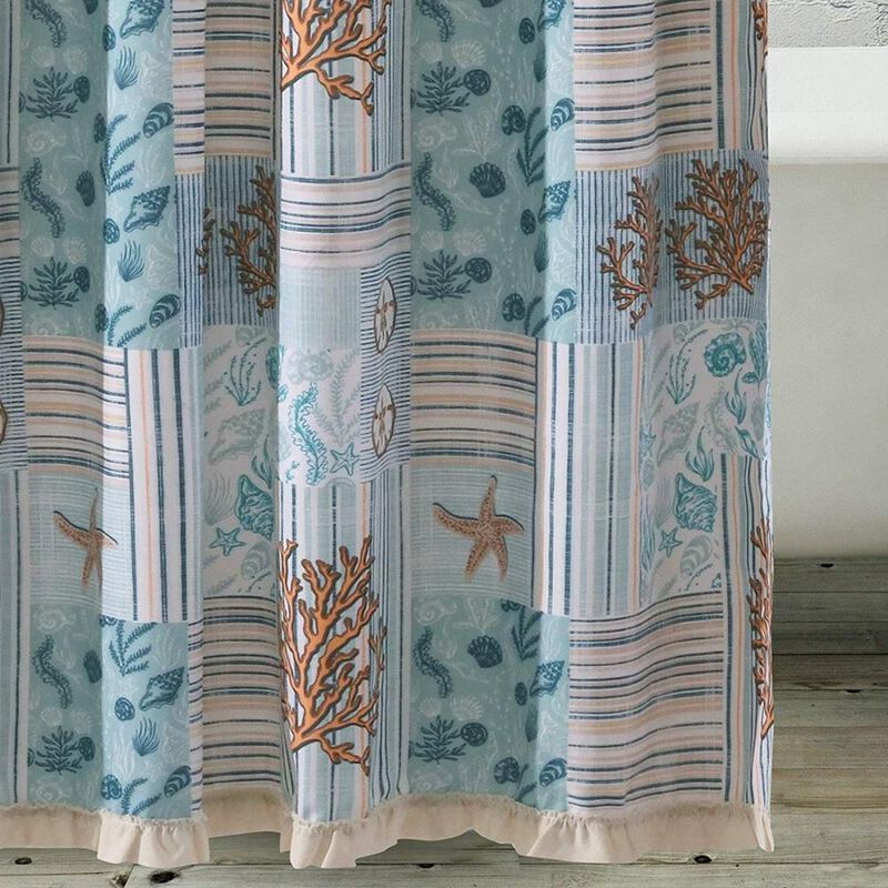 Greenland Home Fashion Key West Decorative Sealife And Beachy Stripes Shower Curtain - Seafoam 72x72"