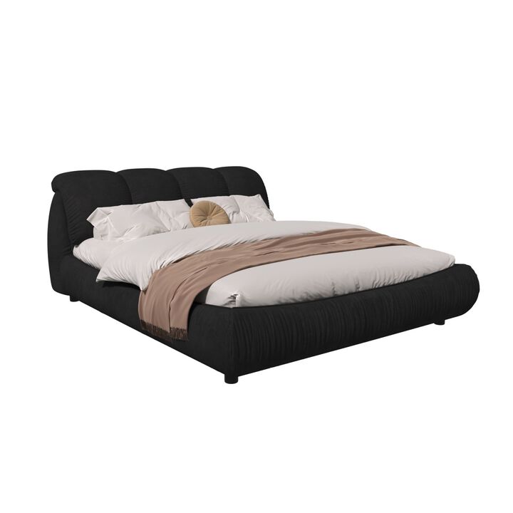 King Size Upholstered Platform Bed Frame with Oversized Padded Headboard, Solid Wood Frame