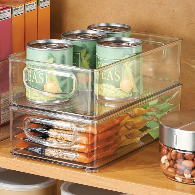 mDesign Small Plastic Kitchen Storage Container Bin with Handles, 4 Pack, Clear