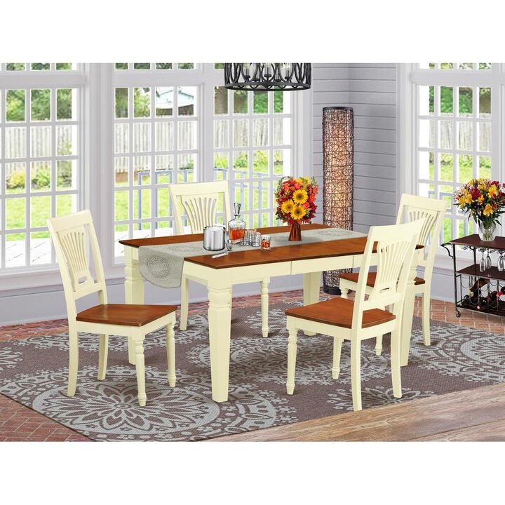 5 Pc Kitchen table set with a Dining Table and 4 Wood Kitchen Chairs in Buttermilk and Cherry