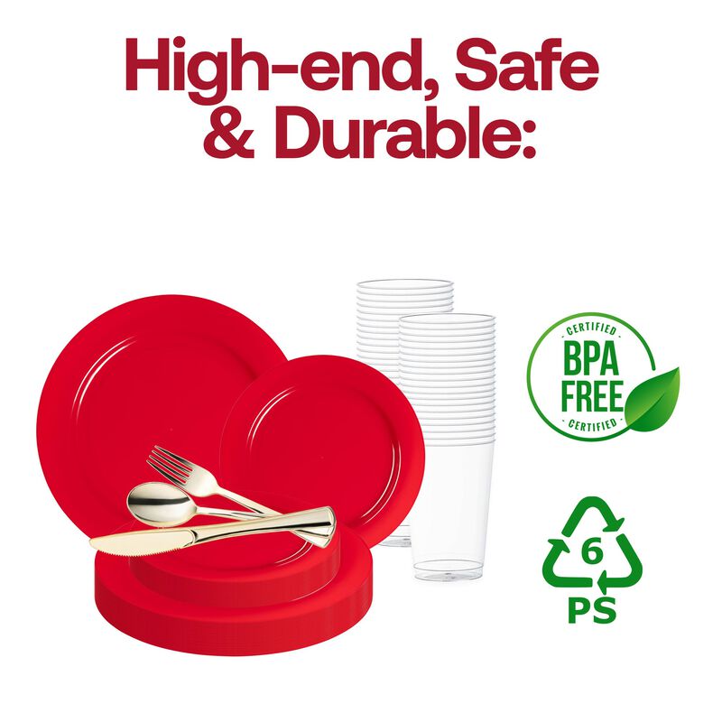 Solid Red Holiday Round Plastic Wedding Value Set (30 Sets) image number 4