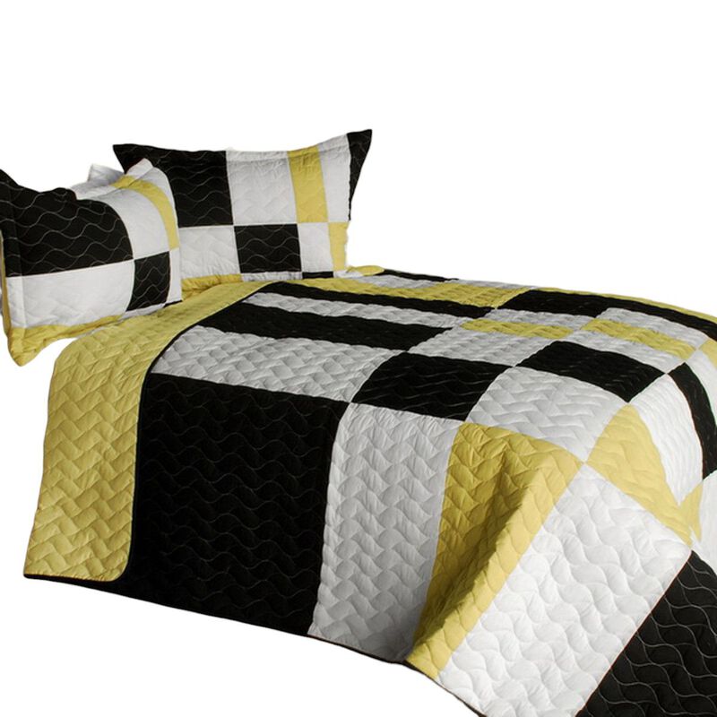 3 Piece Vermicelli Quilted Patchwork Quilt Set Night Lights Bedroom Bedding image number 1