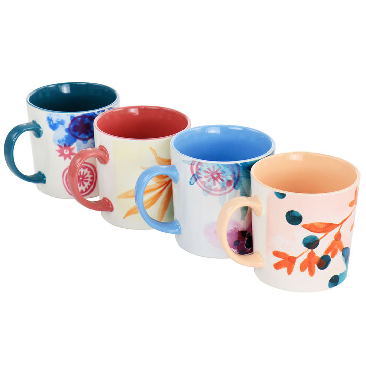 Spice by Tia Mowry Goji Blossom Fine Ceramic 4 Piece 17oz Mug Set in Multi Color