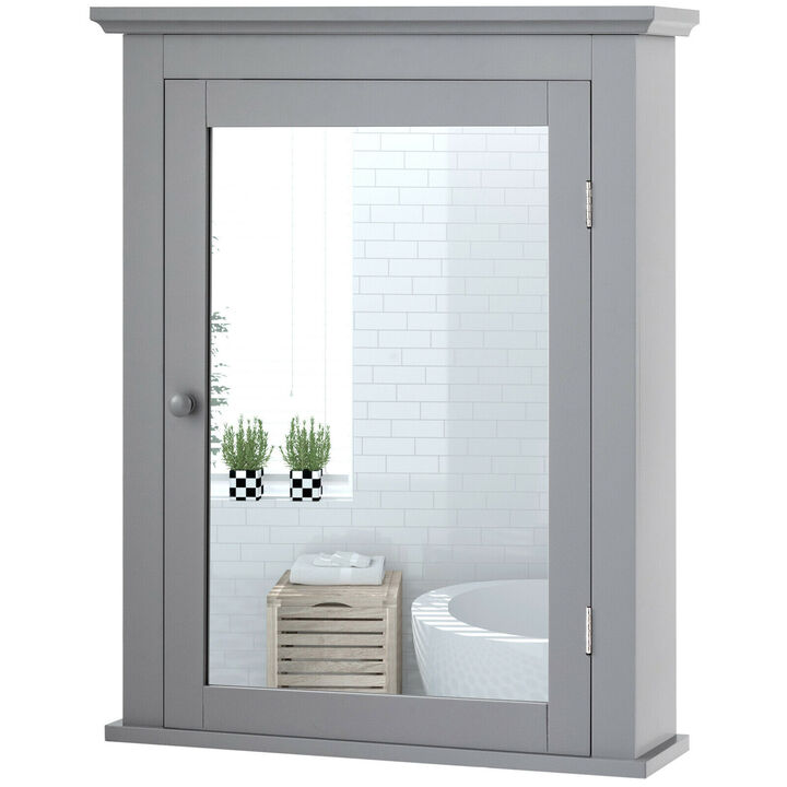 Costway Bathroom Mirror Cabinet Wall Mounted Adjustable Shelf Medicine Grey