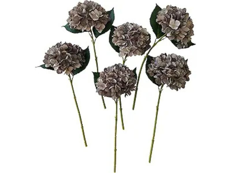 6 Piece Brown Artificial Hydrangea Flower Stems Home Decor image number 0