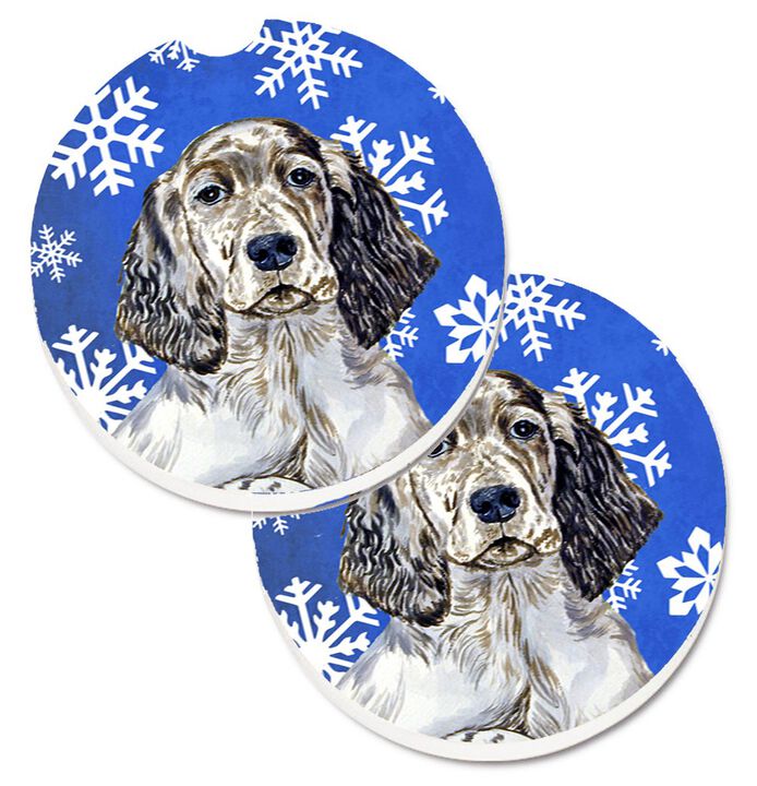 Caroline's Treasures English Setter Winter Snowflakes Holiday Set of 2 Cup Holder Car Coasters LH9277CARC, 2.56, Multicolor