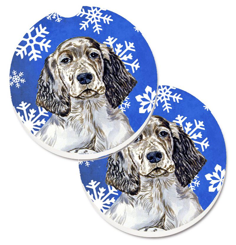 Caroline's Treasures English Setter Winter Snowflakes Holiday Set of 2 Cup Holder Car Coasters LH9277CARC, 2.56, Multicolor image number 0