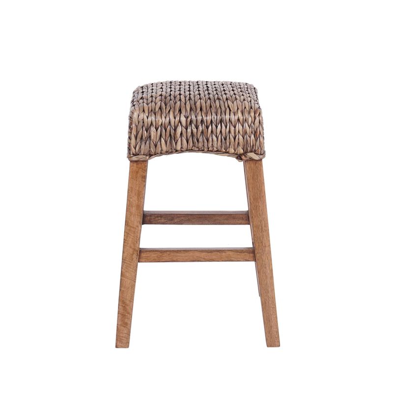 Maui Rustic Bohemian Hyacinth/Wood Backless Stool