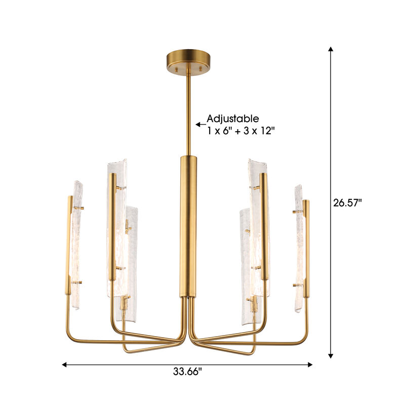 33.7 in. 6-Light Gold Ceiling Light with Glass Shade