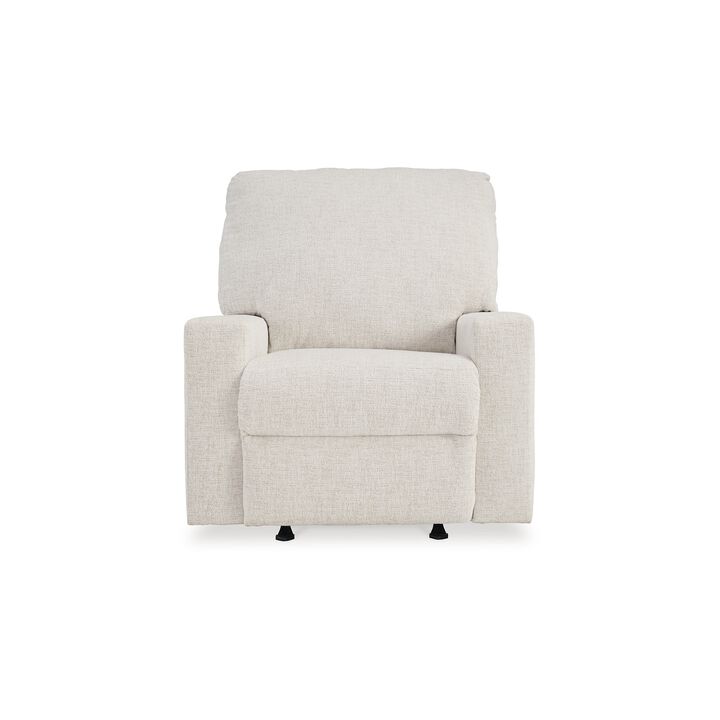 Anise Manual Rocker Recliner Chair, Pull Tab, Snow White Polyester - Benzara