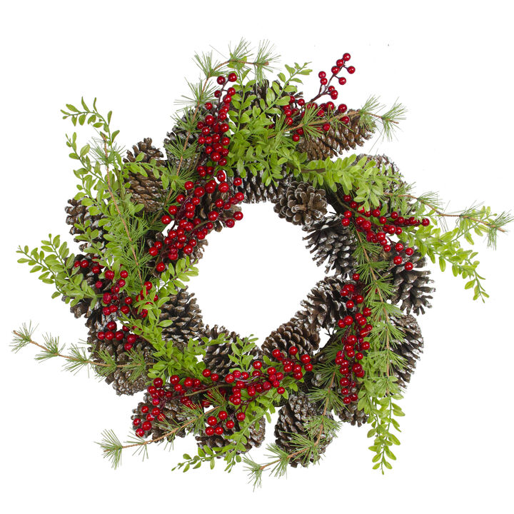 Frosted Pine Cones and Berries Artificial Christmas Wreath - 18-Inch  Unlit