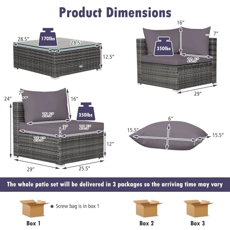 Mondawe 7 Pieces Patio Rattan Furniture Set with Sectional Sofa Cushioned