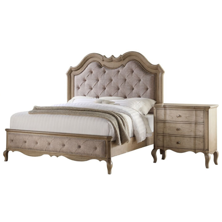 Queen Size Bedroom Set, Brown Finish, Storage Bed with Drawers, 2-Piece Set with Bed and Nightstand