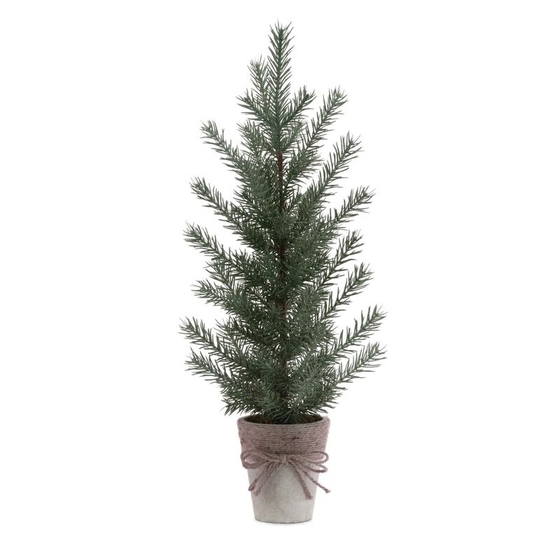 Set of 2 Potted Mini Pine Trees for Holiday Tabletop, Shelf, or Mantel Display